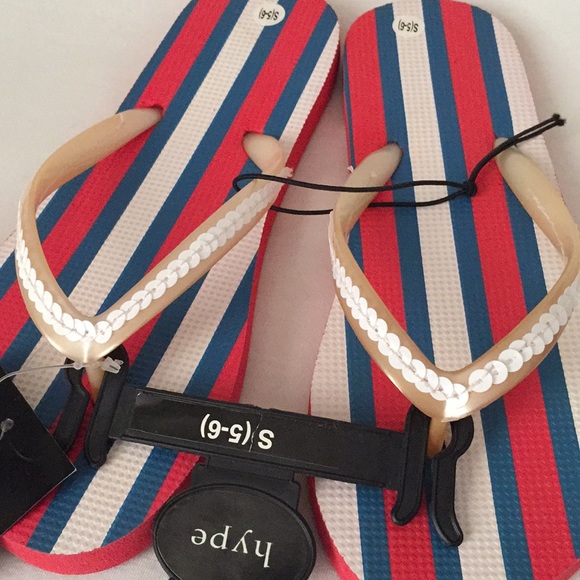 Hype sequins cute sandals Flip flops stripe or banana 🍌 women size S 5-6 new - Picture 3 of 12